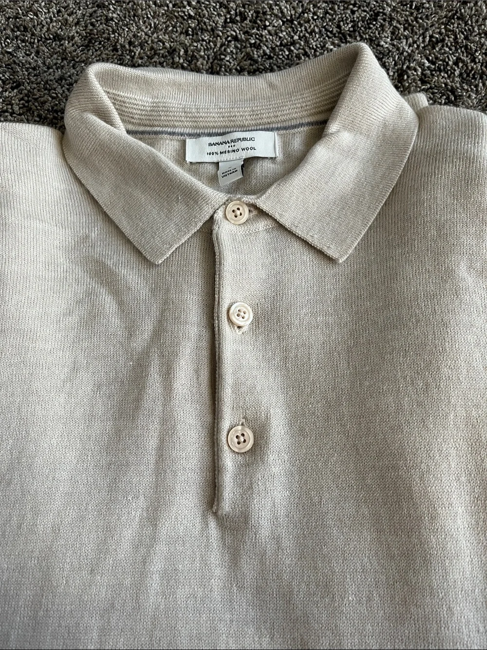 Banana Republic Men’s Long-Sleeve Polo — Light Beige. Very good condition.
